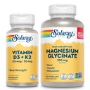 SOLARAY Witamina D3 K2 i Glicynian magnezu - Bone Health Bundle - Wchłanianie wapnia, Nerwy, Serce i Wspomaganie immunologiczne w / 5000 IU Witamina D, 350mg Magnezu chelatowanego, 60- dniowa gwarancja, 60ct / 120ct