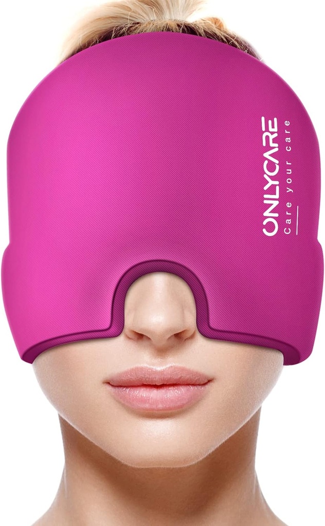 ONLYCARE Migrena Relief Cap, Ulepszony bezmózgowy Migrena Ice Head Wrap, Ból głowy Relief Hat Migrena, Gorący różowy