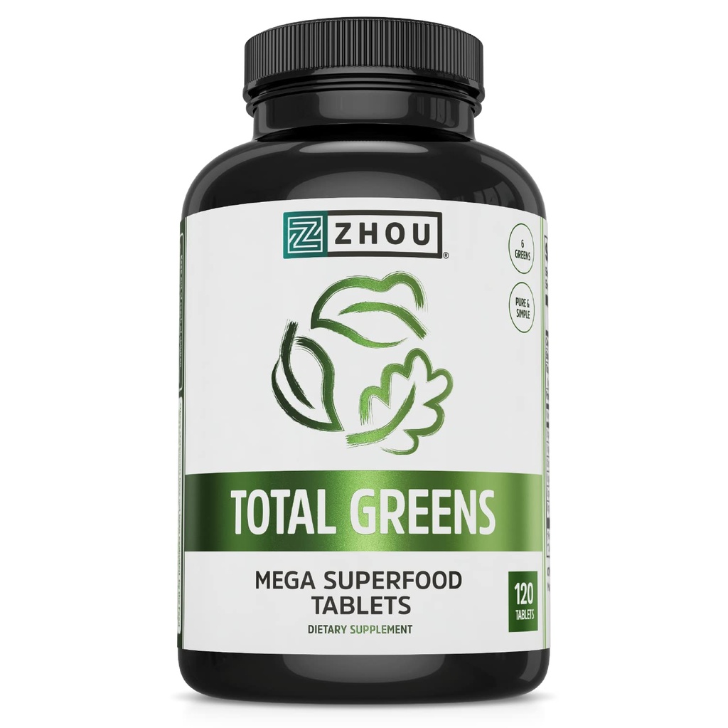 Zhou Total Zielone - Super Zielone Suplementy, Daily Veggie Pigułki, Superfood Tabs, Suplementy roślinne dla dorosłych, Tabletki witaminowe - 120 Tabletki