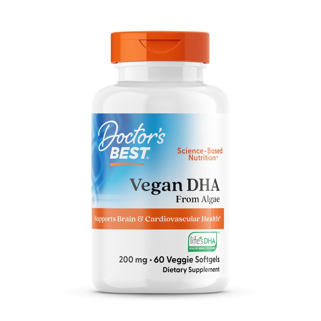 Lekarze Najlepszy Wegan DHA z Algae, Wspiera zdrowie mózgu i układu krążenia, Non-GMO, Gluten Free, Soy Free, Wegan 60 Veggie Softgels