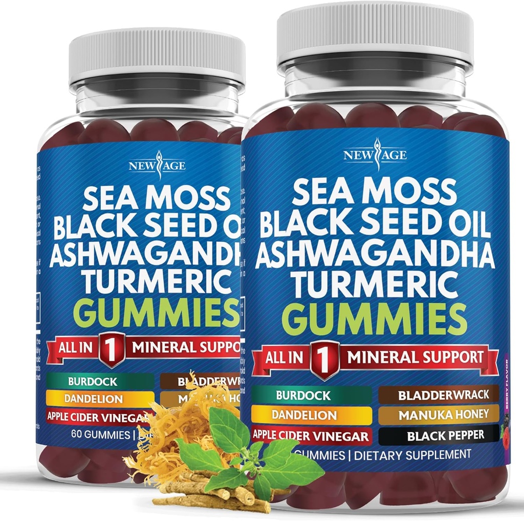 Sea Moss Gummies, Sea Moss, Black Seed, Ashwagandha, Turmeric, Manuka Honey, ACV, Dandelion, Black Pepper, Burdock, Bladderwrack, Wegan - 120 Hrabia