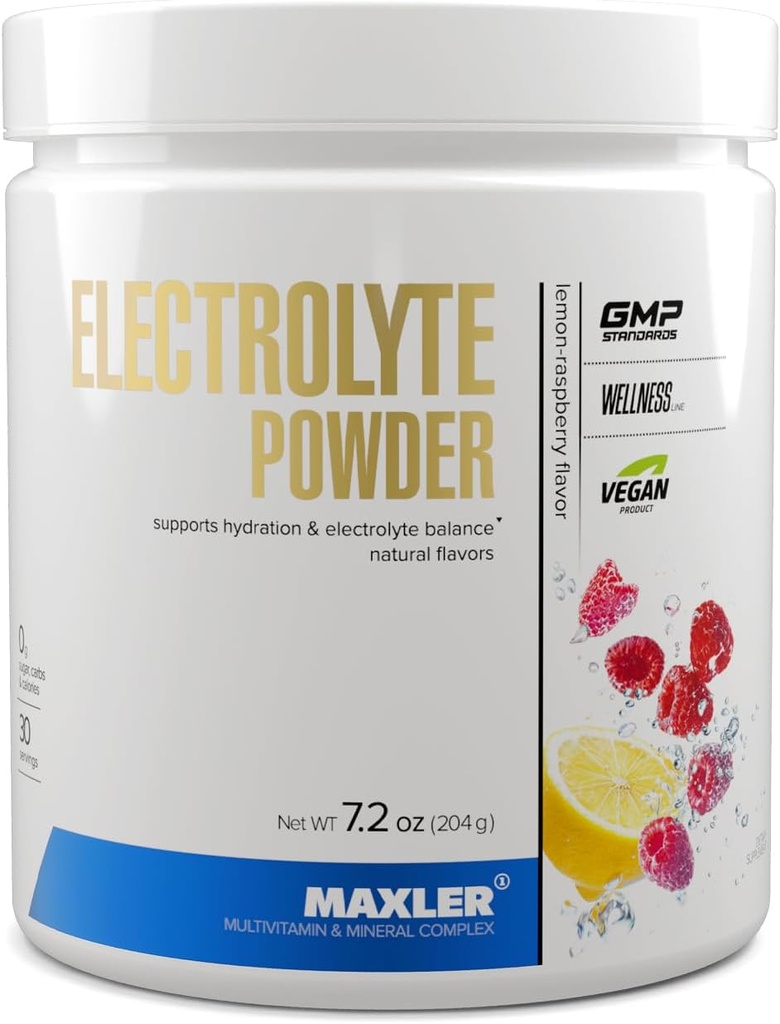 Maxler Electrolyte Powder - Proszek do nawodnienia Napoje elektrolityczne Mieszanka z Trace Mineral Complex - Keto Electrolytes Powder z naturalnych aromatów i słodzików - 30 Słupki - Lemon - Malina