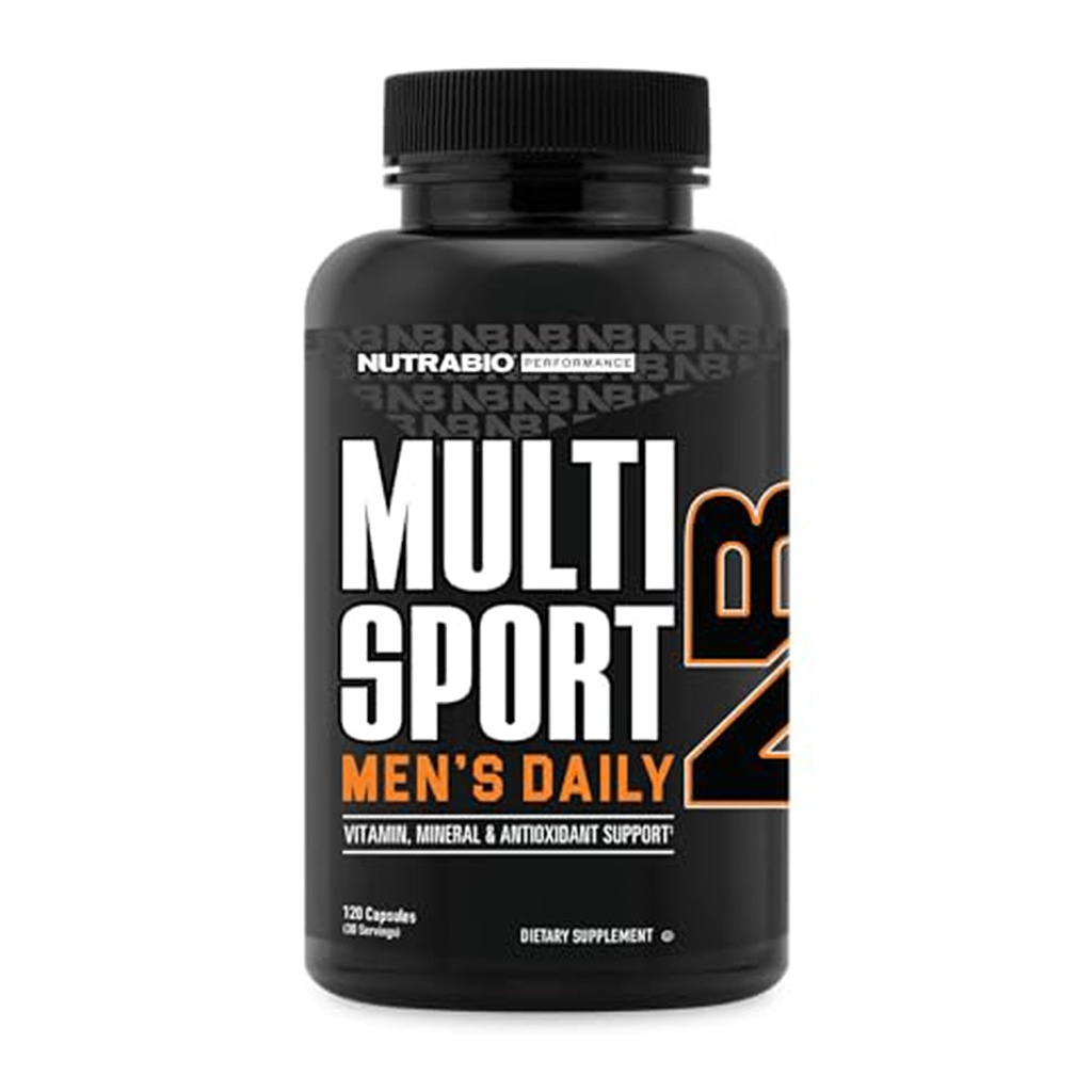 NutraBio Multisport dla mężczyzn - Mens Multiwitamina - 33 Witaminy, Minerały, Mikroskładniki - Bogate w przeciwutleniacze - Pomaga Peak Athletic Performance, Energia, Metabolizm (120 Kapsułki roślinne)
