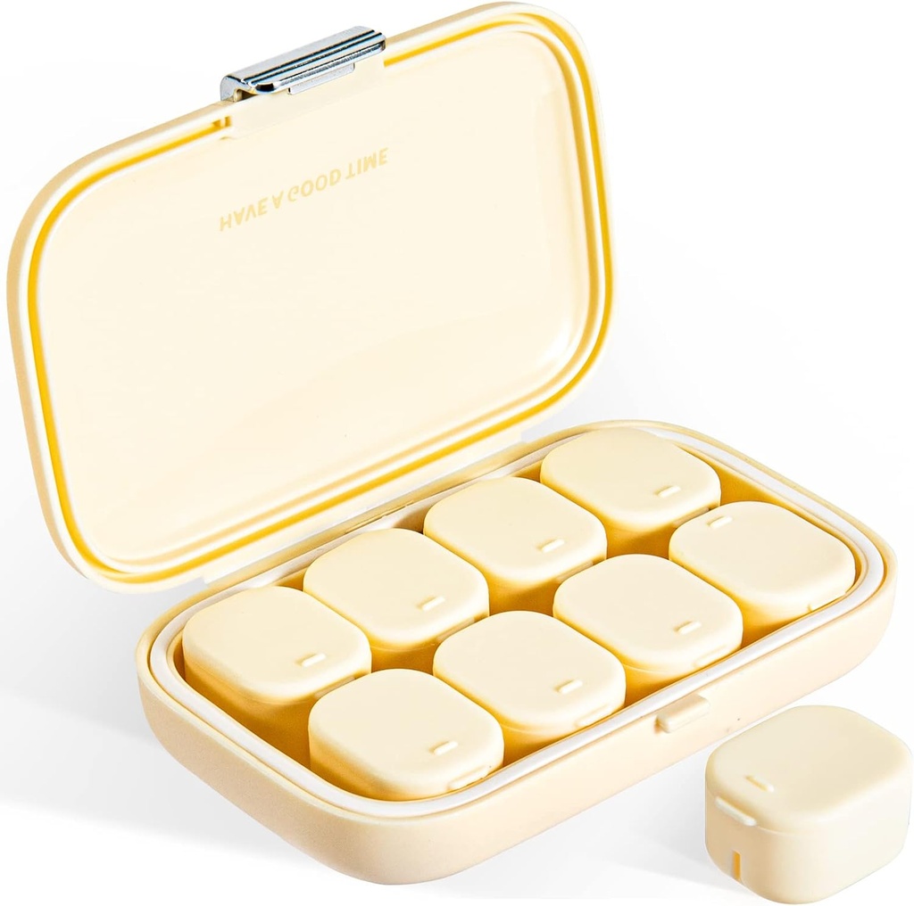 Daily Pill Organizator, 8 Komory Przenośny Pill Case, Moisture- Proof Pill Case, Pill Dispensers, Travel Pill Container, do przechowywania Vitamin Pigułki Cod Liver Oil regularne tabletki (krem biały)
