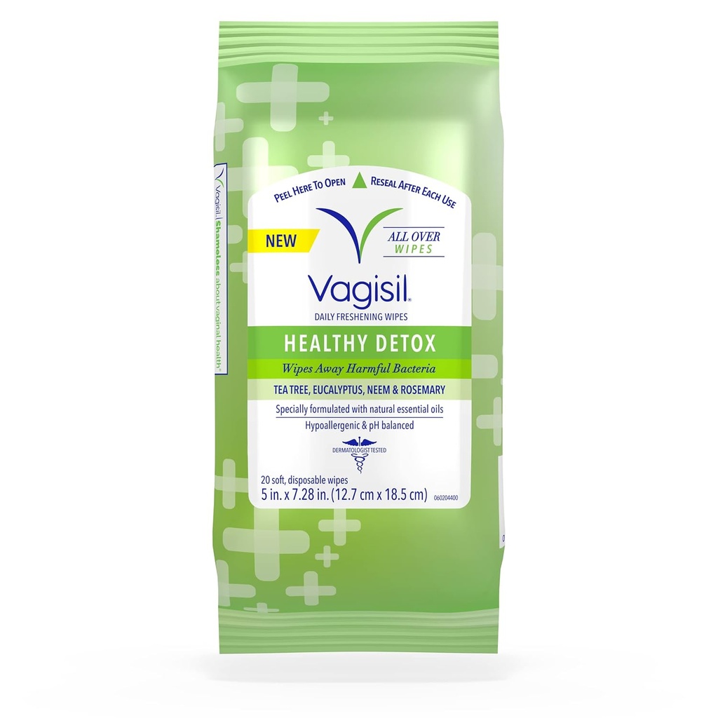 Wagisil Wipes for All Over Cleaning, Health Detox, Formulated with Esential Oils, 20 Wipes in a Re- Sealable Pouch (Opakowanie po 1)