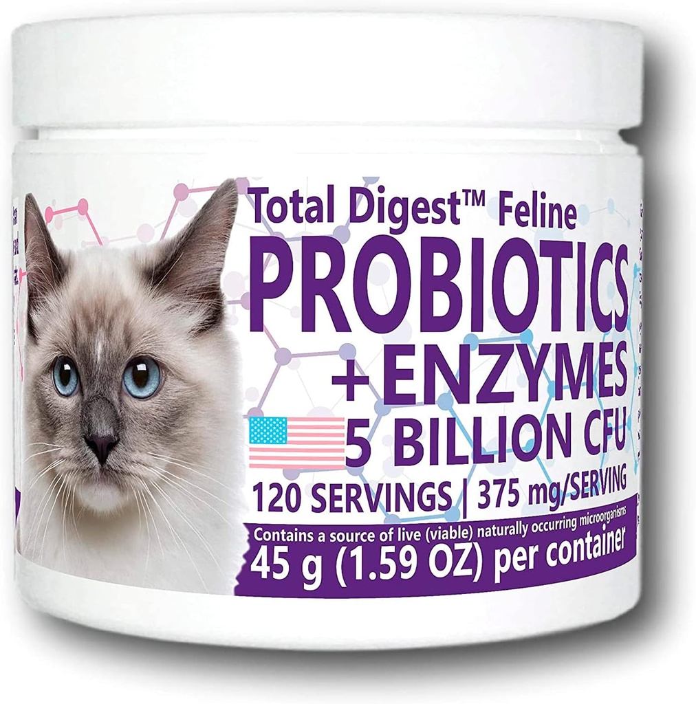 Total Digest ™ Feline Probiotics and Enzymes, All- Natural Digestive System Dietetic Supplement Formuła dla kotów (120 Sług)