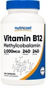 Nutricost Witamina B12 (Metylokobalamina) 2000mcg, 240 Kapsułki - Wegetariańskie Czapki, Non-GMO, Gluten Free B12 Suplement