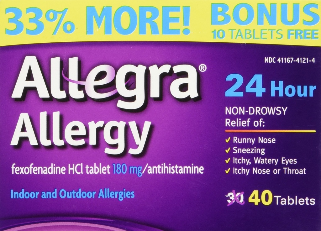 Allegra Allergy 40 Tablets (Bonus Pack - 33% więcej) 24 Hour Protection - Non Drowsy