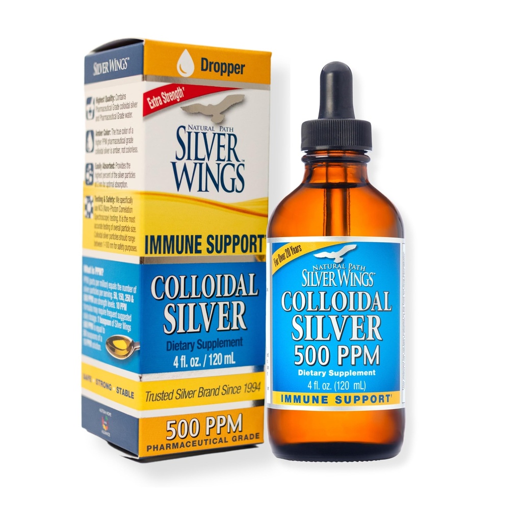 Natural Path Silver Wings Colloidal Silver 500ppm Immune Supplement Supplement 4 fl. oz. Dropper