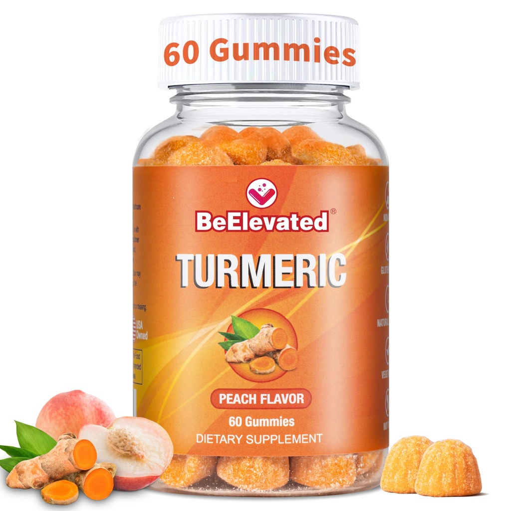 Curcumin Turmeric Gummies - Dodatkowa siła 2000mg 8: 1 Wyciąg Turmeric Supplement Gummies z Black Pepper & Ginger - Wegan Non-GMO Joint Support Chewables - Peach Flavor, 60 Count