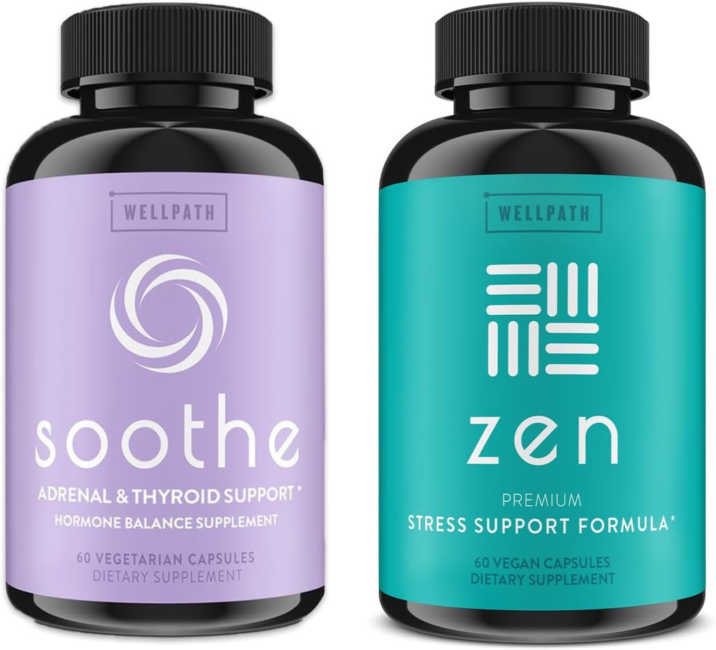 WellPath Zen Stress & Hormon Wsparcie Bundle - Herbal Stress Relief & Hormon Balance Supplements - 60 Cts Każdy