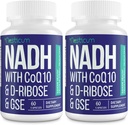 NADH 50mg + CoQ10 200mg + D-Ribose 150mg Supplement, Boosting NAD+ Supplements for Immune System, Cellular Energy, Focus, Reduced Nicotinamide Adenine Dinucleotide, 120 Veggie Capsules