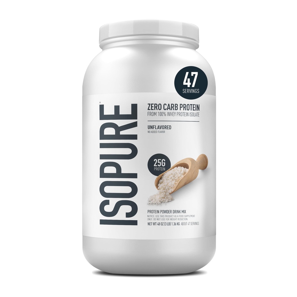 Izopura Zero Carb 100% Pure Whey Isolate Protein Powder, Gluten Free, z witamin, Unflavored, 25 g Białko na Podawanie, 3 Lbs, 47 Służenie (Packaging May Vary)
