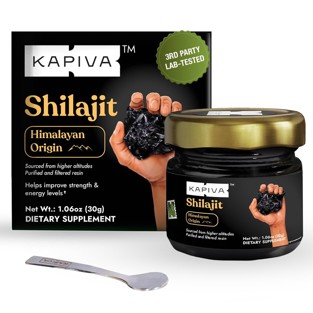 Kapiva 100% Pure Himalayan Shilajit Resin (30gm), High Potency for Men & Women Between 124; 120 Służenia 250 mg Between 124; 80 + Minerały śladowe, Upto 70% Kwas Fulvic Between 124; Autentyczne wsparcie 124; Natural Energy & Immune Support