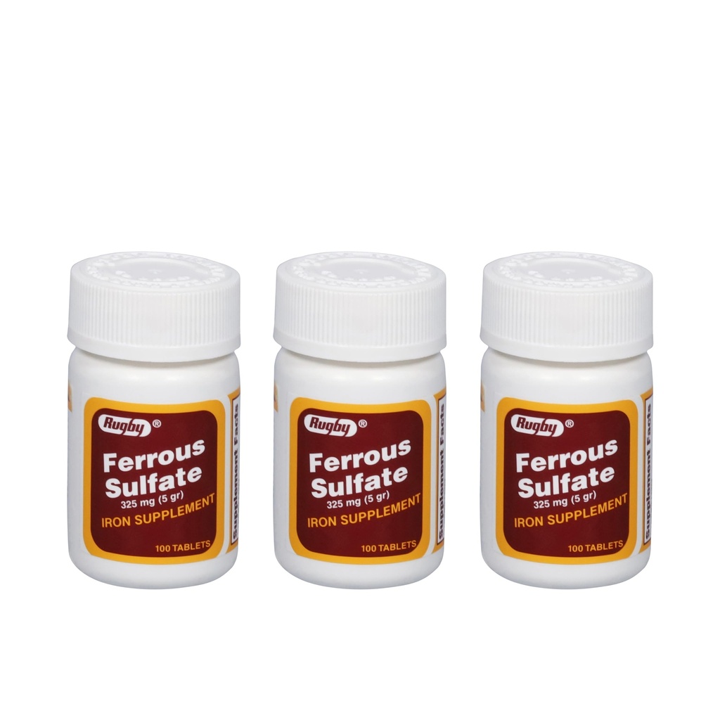 Rugby Ferrous Sulfate 325mg Tablets - Iron Supplement for Women and Men - 100 Count (3 Pack)