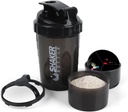 Butelka shaker - Puchar shaker protein z kominami do przechowywania - Butelki do shake 'a z mieszalnikiem do gładkiego mieszania - 500ML / 16oz (PURE BLACK)