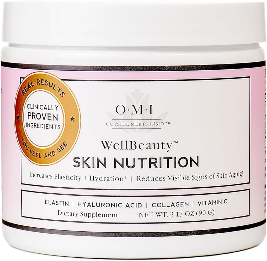OMI Wellbeauty Skin Nutrition, Klinicznie udowodnione, aby zwiększyć elastyczność i zmniejszyć widoczne objawy starzenia się skóry, Francuski Elastin Marine, Kolagen, Kwas hialuronowy, Witamina C, 1 Miesiąc dostaw, 3.17oz