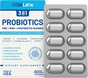 Probiotics 3 in 1 - Prebiotics + Probiotics + Postbiotics All in one! Nitrogen Purged, Individually Packed in Double-foil Blister for Freshness - 60 Veg caps by CGM Labs
