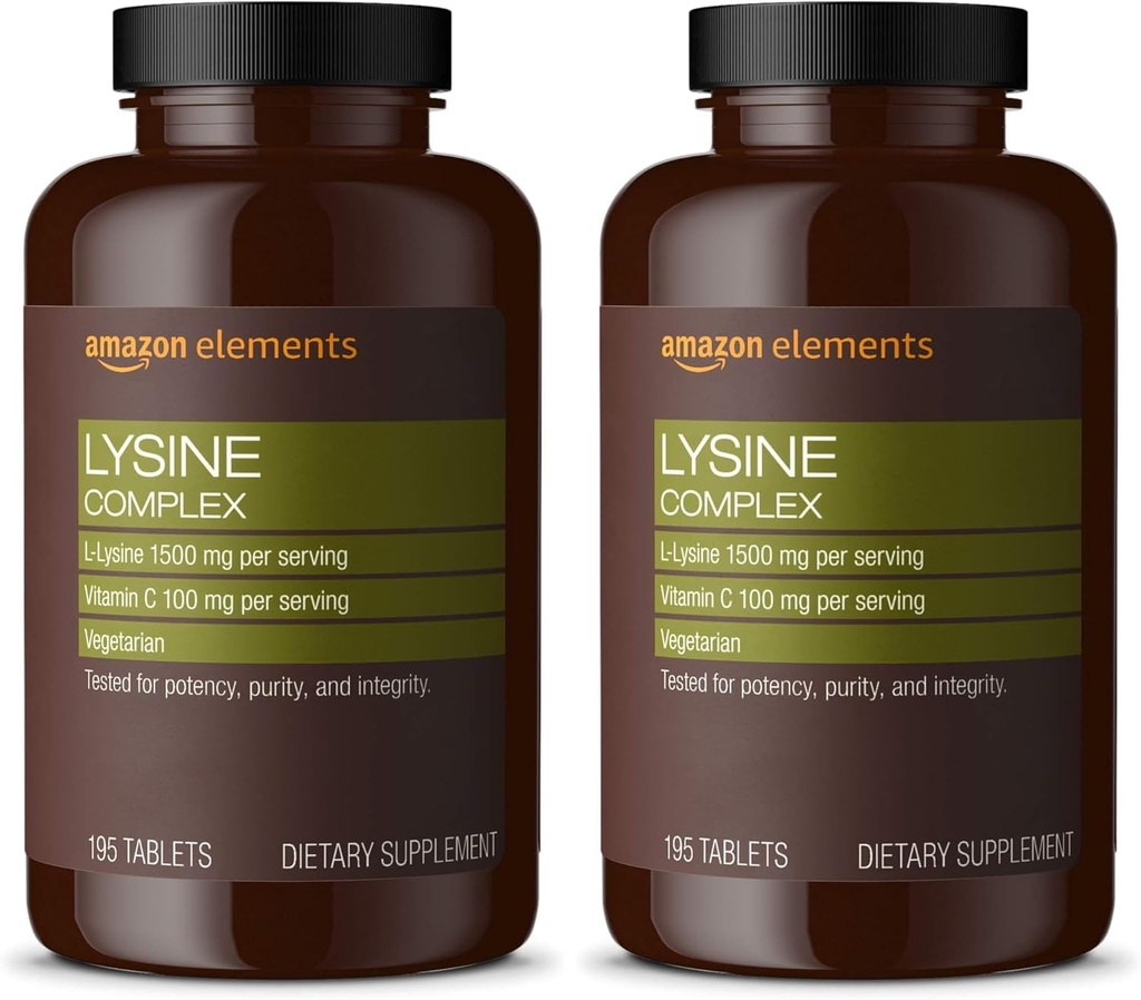 Elementy Lysine Complex z witaminą C dla immunologicznego wsparcia zdrowia, Wegetarianin, 65 Sługi, 195 Hrabia (Opakowania maja Wary) (Opakowanie 2)