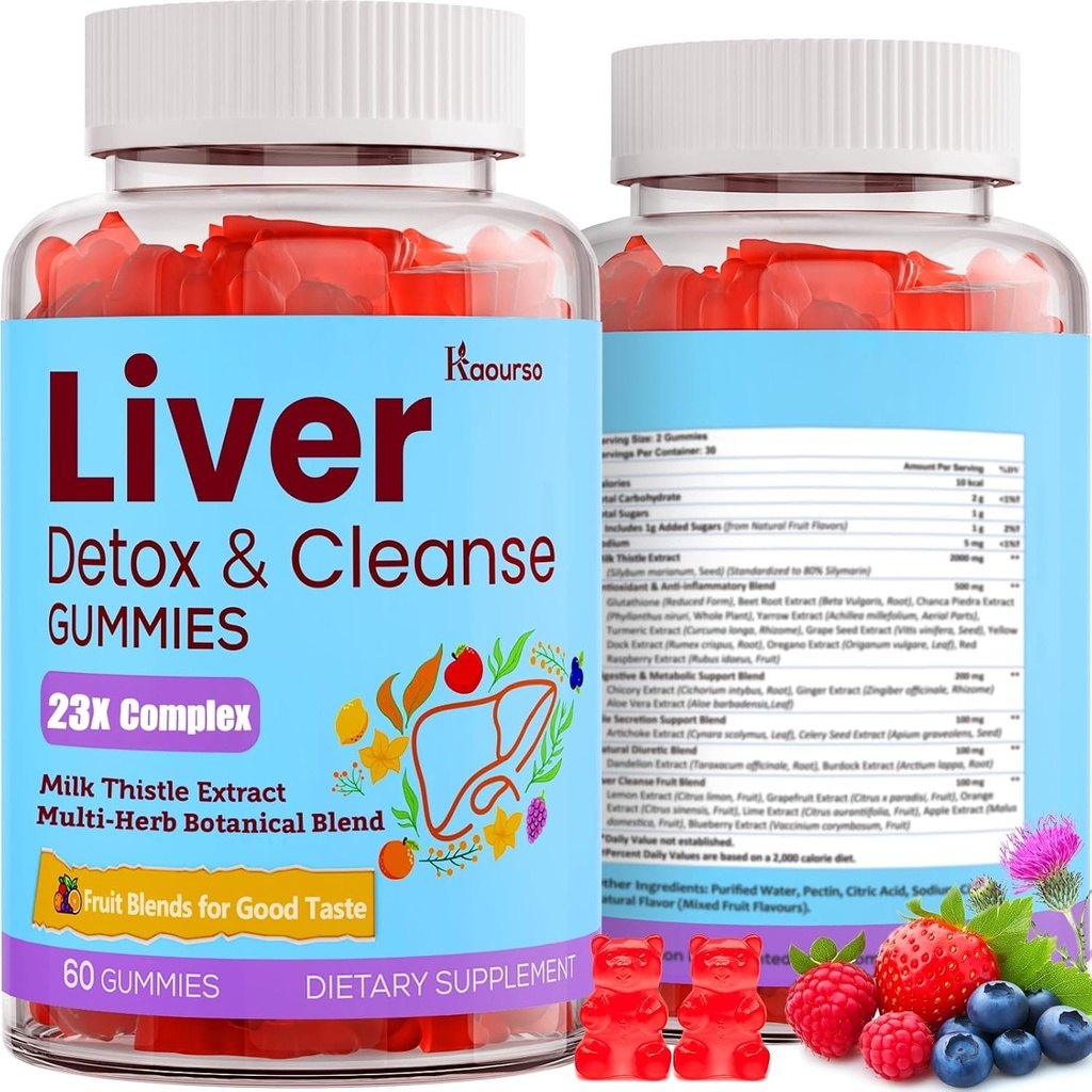 3000mg Detox wątroby Repair & Cleanse Gummies ↓ 124; Mleko Thistle 2000mg z Turmeric Dandelion Root & Karczoch dla Detox wątroby, Wsparcie wątroby & Renew, Przeciwutleniacz, Gut, Skóra - Flavor owoców, 60 Gummies