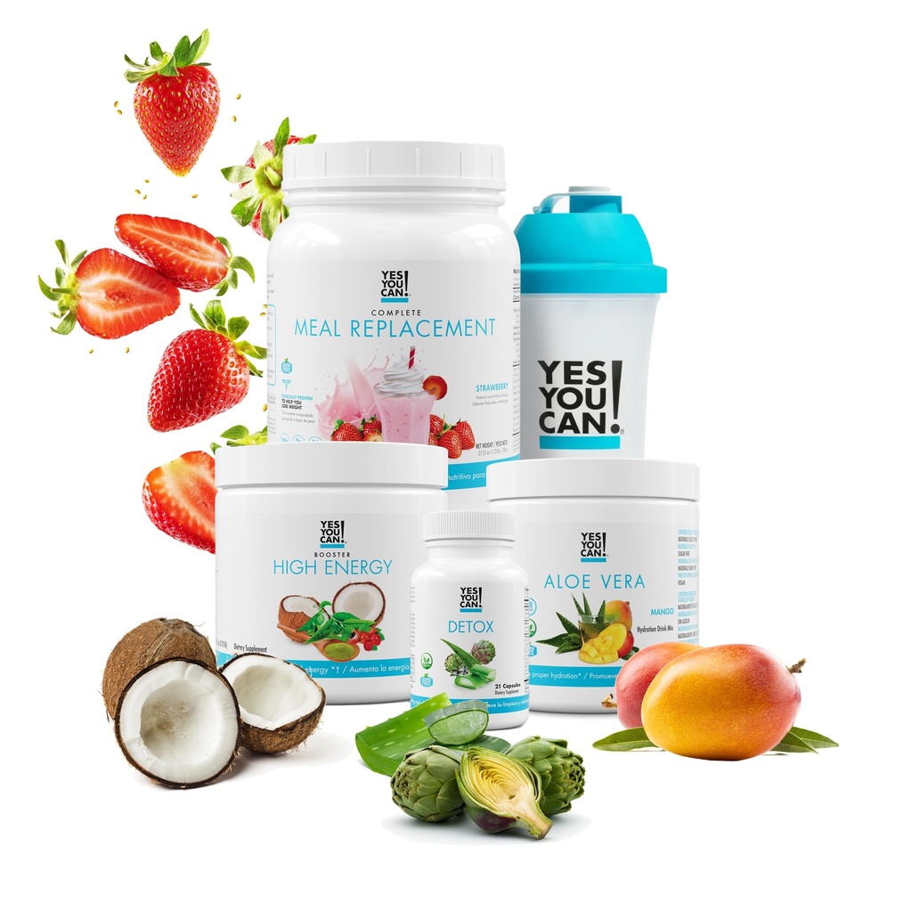 Tak można! Detox Plus Kit, Codzienne Czyszczenie Czysty Fiber Meal Wymiana, Drink Mix, Shake Booster i suplement, Zestaw Oczyszczanie ciała dla kobiet, Daily System Cleanse - Truskawka, Aloe Vera Mango