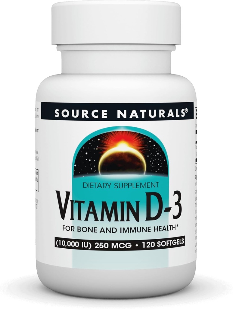 Źródło Naturals Witamina D-3, Wspiera zdrowie kości i odporności *, 250 µg (10 000 j.m.) - 120 Softgels