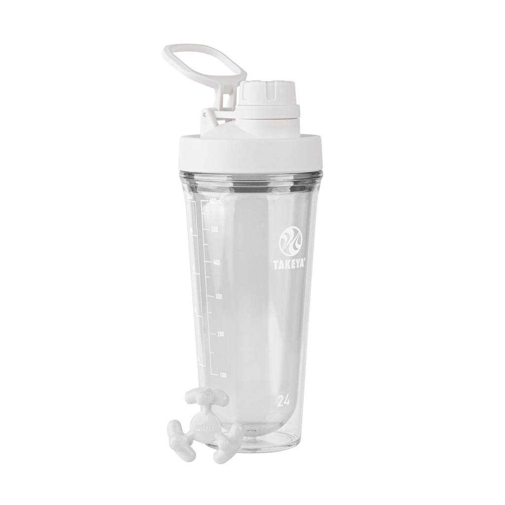 Takeya shaker proteinowy - Butelka z tworzywa sztucznego bez BPA- shaker z leak- Proof Spout Lid - Easy Carry Shaker dla siłowni & More - Dishwasher - Bezpieczny wielokrotnego użytku shaker z łyżeczką Lid - 24 oz, Cloud White
