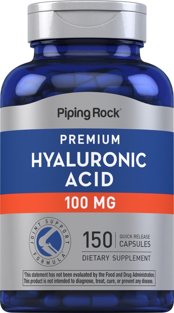 Piping Rock Hyaluronic Acid Supplement Acidum 124; 100 mg Hupples 124; 150 kapsułki Hupples 124; jako Hyaluronian sodu 124; Non-GMO, Gluten Free