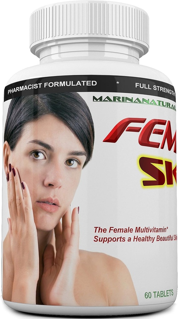 FEMVIT Skin Multivitamin, Multi-Minerals & Herbal Extracts for Younger Skin. Anti Aging, Anti Wrinkle with Collagen, Hyaluronic Acid and Biotin. 60 Tablets (Not a Cream)