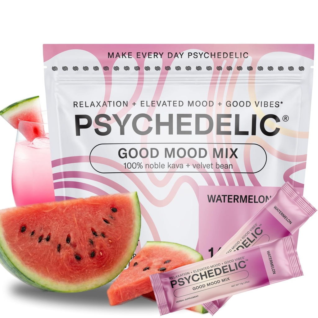 Good Mood Mix - Arbuz - Pakiety proszkowe - Calming Kava Drink Mix - Easy Open Single- Serving - Proszek Kava aromatyzowany - Mucuna Pruziens - Stewia - Adaptogen niealkoholowy - 14 Stick