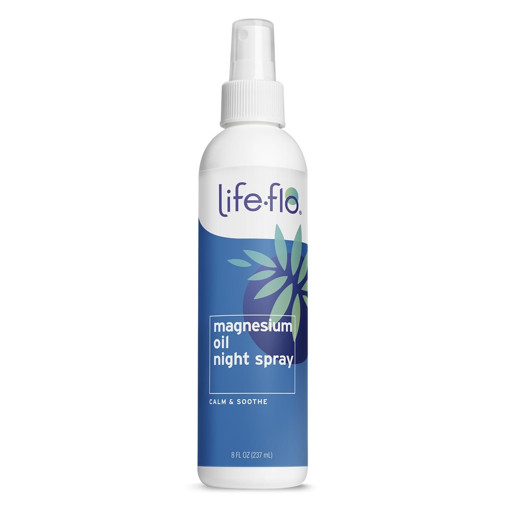 Life- flo Magnezu Oil Spray Night, Soothing Magnezu Spray w / Magnezu Chlorek z Zechstein Seabed i Lavender Oil, Calms i Relaxes Body and Mind, 60- Day Gwarancja, Nie testowane na zwierzętach, 8oz