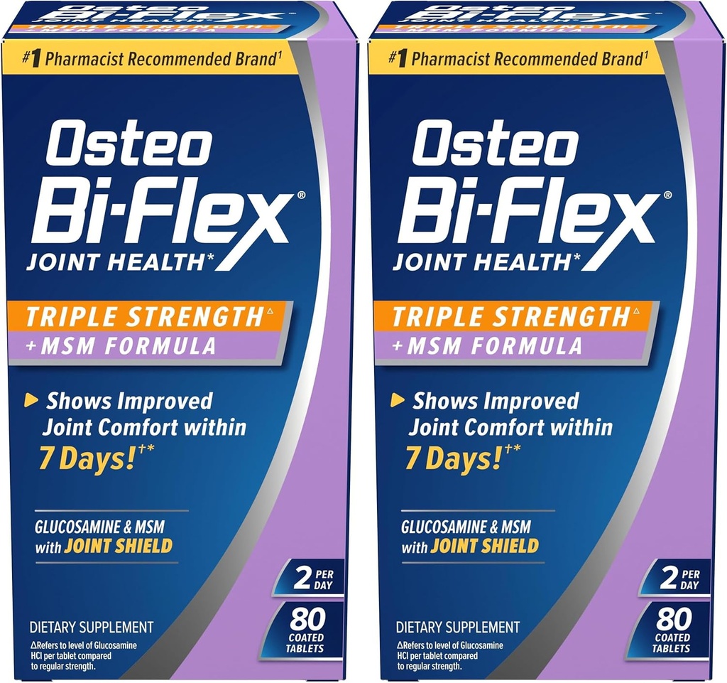 Osteo Bi- Flex Triple Strength (5) with MSM, Glukozamina Joint Health Supplement, Coated Tablets, 80 Count (Pack of 2)