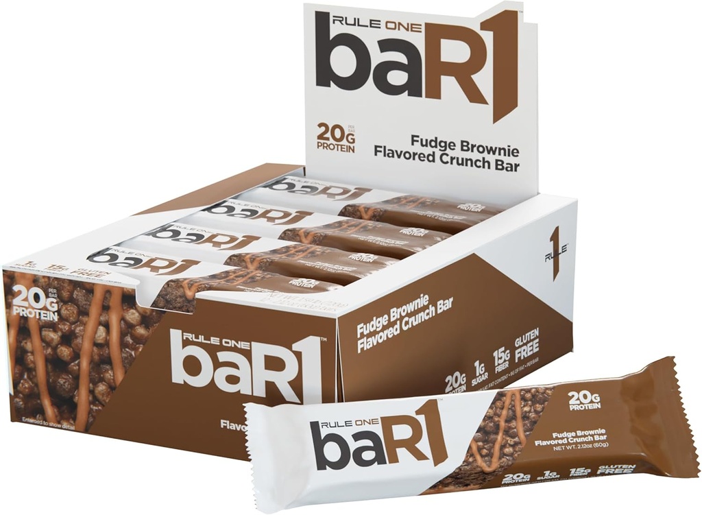 Artykuł 1 baR1 Crunch Bar - On- The- Wygodne batoniki proteinowe z 20 g białka Premium, Naturally -Packed z EAA / BCAA, Węgierski Fiber (12 Count Box, Fudge Brownie)
