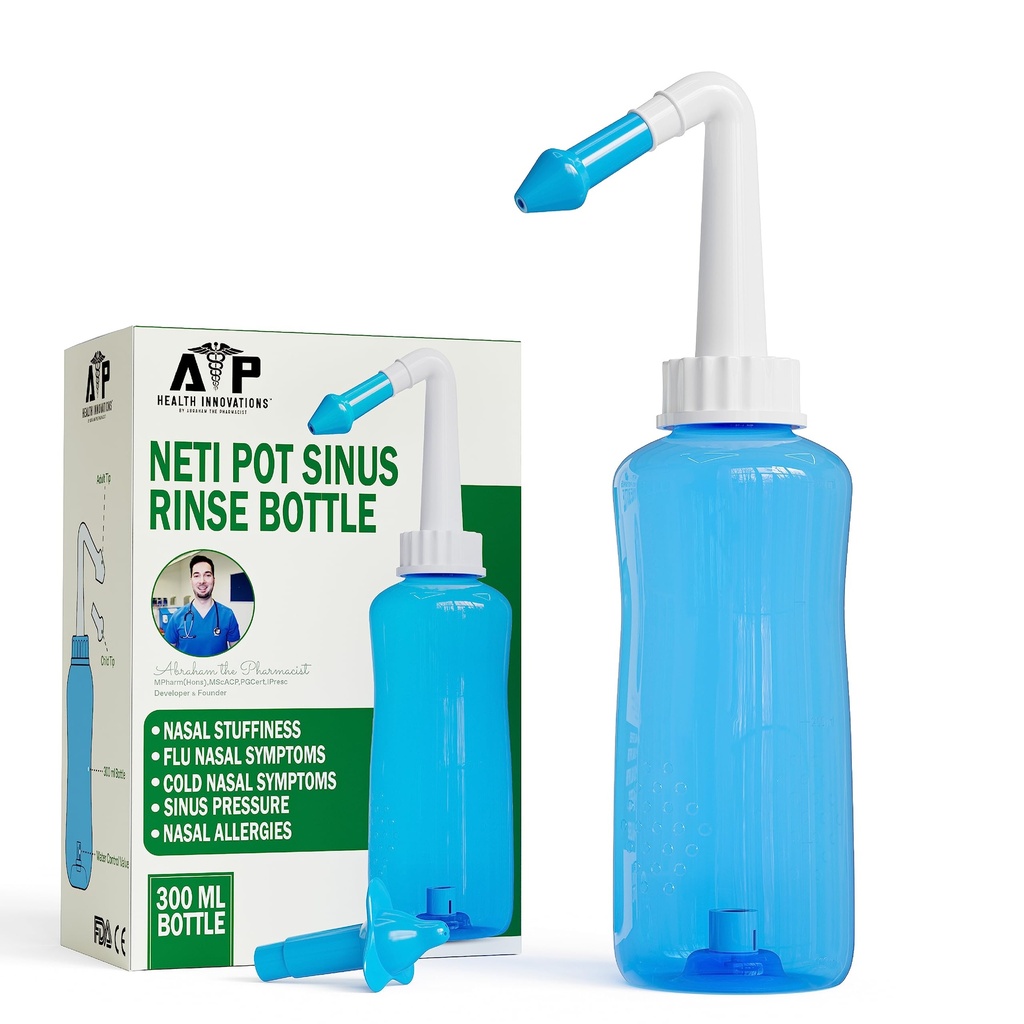 Neti Pot Sinus Rinse Bottle for Natural Sinus Relief - Myjnia do nosa płuczka ciśnieniowa dla dorosłych i dzieci - System nawadniania nosa Abrahama Farmaceuta