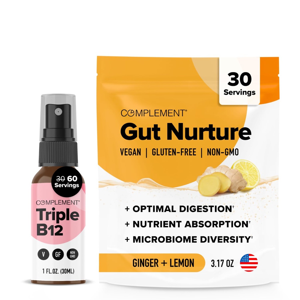 Complement Triple B12 Spray & Gut Nutrition Bundle - Kompleksowa suplementacja wegańska B12 i wsparcie dla zdrowia