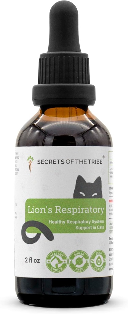 Lew układu oddechowego 124; Natural Herbal Dietetyczny Suplement dla kotów 124; Zdrowe wsparcie układu oddechowego w Koty 124; Bezalkoholowy ekstrakt, Linden, Starsze kwiaty, Rumianek, Peppermint, Koper 2 oz