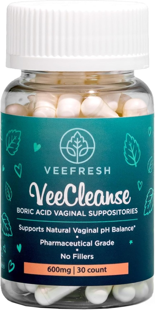 VeeFresh - VeeCleanse Kwas Borowy Poduszki pochwowe - Poduszki o pH pochwy Równowaga - Kontrola zapachu pochwy - Poczuj Świeże, Feminina i Confident
