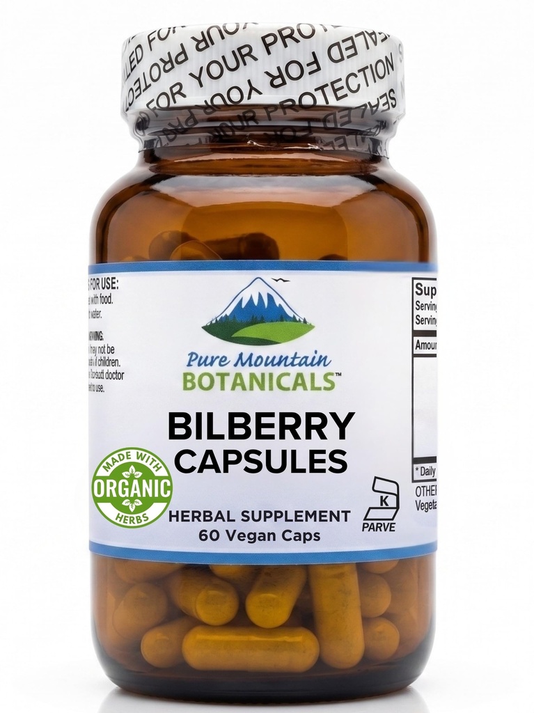 Czysta góra Botanicals Bilberry Extract Supplement Vegan koszerne kapsułki z 250 mg Organic Bilberry Leaf & 50mg Potent Extract of Billberry
