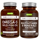 Wysoka absorpcja Omega-3 Wild Fish Oil + Metylowane Men 's Multivitamin Bundle, 1000mg EPA & DHA 180 Softgels + Trwałe uwalnianie Multivitamin 180 Tabletki, przez Igennus