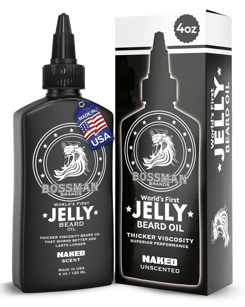 Bossman Jelly Beard Oil for Men (4 oz, Nagi - Bez zapachu) - miękkie, nawilża & Warunki z naturalnych składników