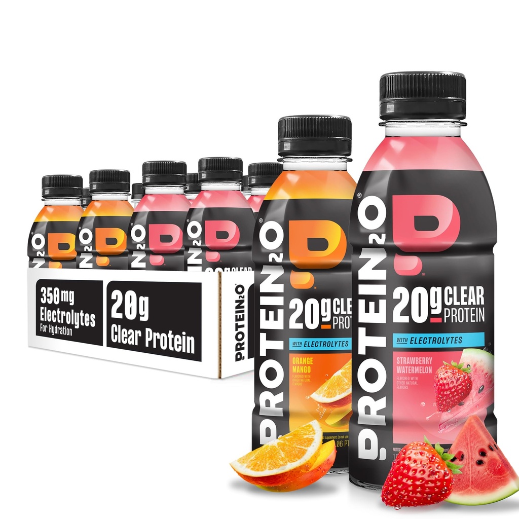 Napoje nawadniające Protein2o - 2- in-1 Płynny przezroczysty izolat białka serwatki i napój elektrolitowy - 20 g białka, witaminy B5, B6 - Post- Workout Recovery - 16.9 Fl Oz - 12 Count Variety Pack