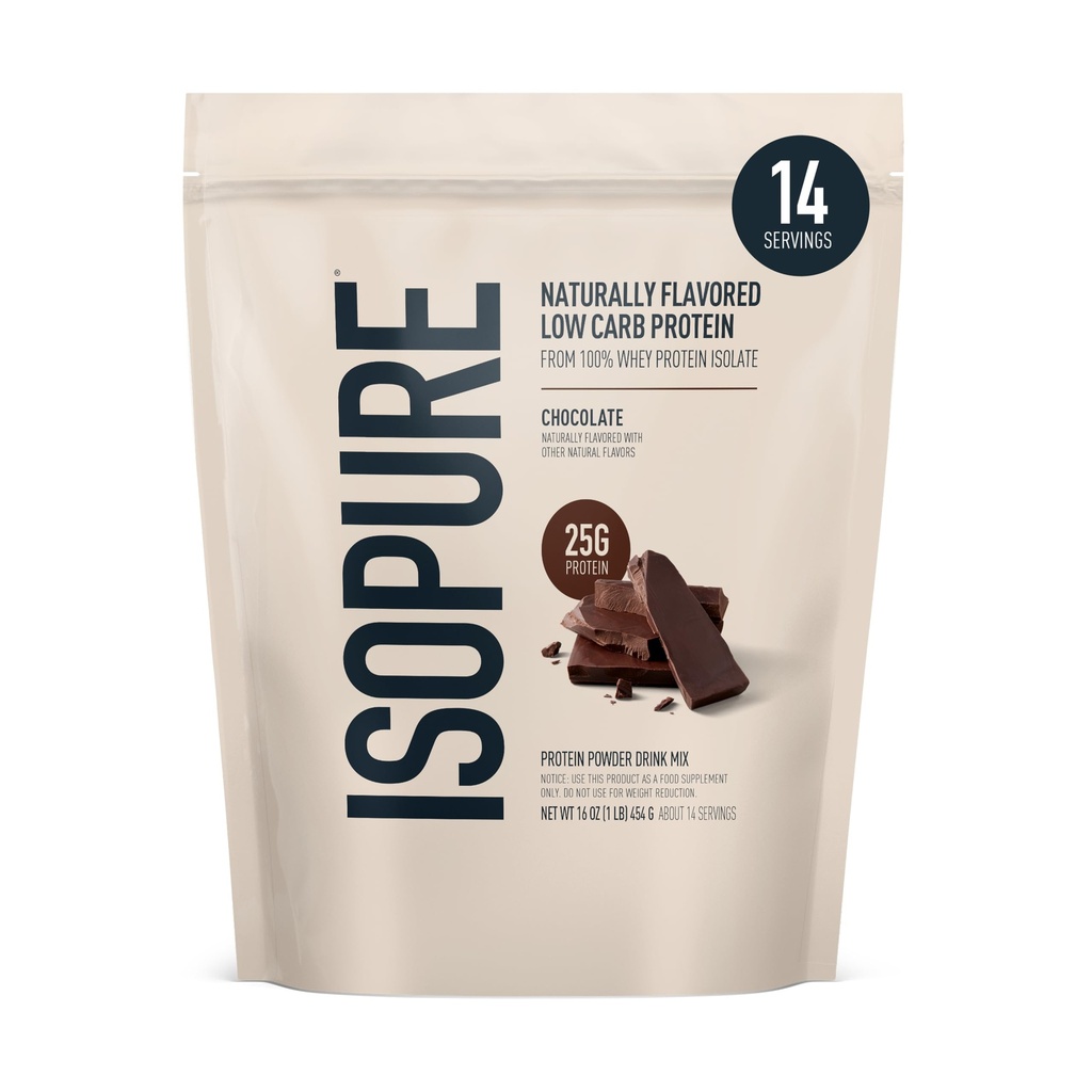 Isopure Low Carb 100% Pure Whey Isolate Protein Powder, Lactose Free, Gluten Free, With Vitamins, Dark Chocolate, 25g Protein Per Serving, 1 Lb, 14 Servings (Packaging May Vary)