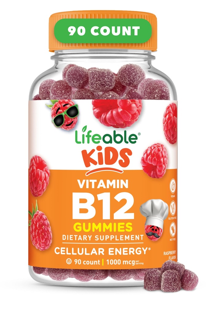 Żywa witamina B12 dla dzieci 124; 1000 µg dla dzieci 124; Great Tasting Witamina B12 Gummies dla dzieci 124; Gluten Free, Vegan B12 Witaminy dla dzieci 124; B12 Witaminy dla energii, nastrojów i układu nerwowego Wsparcie 124; 90 Gummies