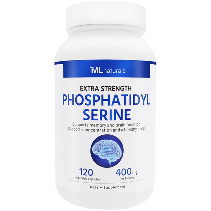 ML Naturals Fosfatydyl Serine 400 mg (duża dawka) 120 Kapsułki roślinne. Obsługuje funkcje pamięci i mózgu, Non-GMO, NSF- Certified & cGMP- Compliant