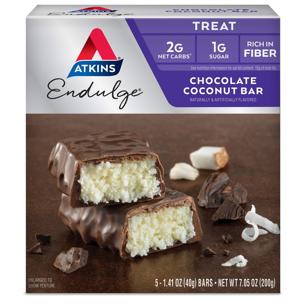 Atkins Endulge Chocolate Coconut Bar, Deser Favorite, High in Fiber, 1 g cukru, 5 Hrabia