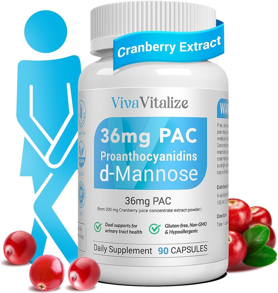 5 w 1 Suplement żurawinowy dla kobiet, 36 mg PAC 100% Rozpuszczalny D- mannose Dandelion Herb Mulberry Uva Ursi Leaf Natural Urnary Tract Health Support, Żurawinowe tabletki UTI Zapobieganie 90 Czapki