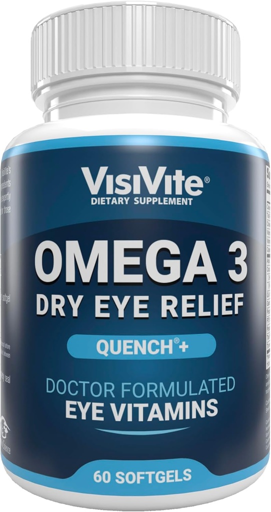 Omega 3 Suche suplementy do oczu z EPA i DHA - VisiVite Dry Eye Relief Quench + Witaminy do suchych oczu Omega 3 Suplement - Suche witaminy Eye Made with Omega 3 Fish Oil - 60 Softgels.