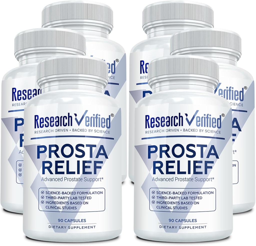 Research Verified Prosta Relief - Saw Palmetto i Bioperine - Prostate Health, Bladder & Urnary Health, Drive and Performance - Pure Natural, 90 Kapsułek (Opakowanie 6)