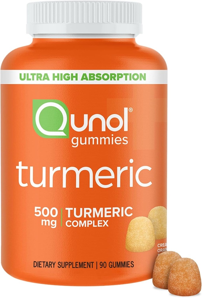 Qunol Turmeric Gummies, Gummy z 500 mg kurkuminy Turmeric, Joint Supplement Supplement, Ultra High Absorption Tumeric Curcumin, Wegan, Gluten Free, 90 Count