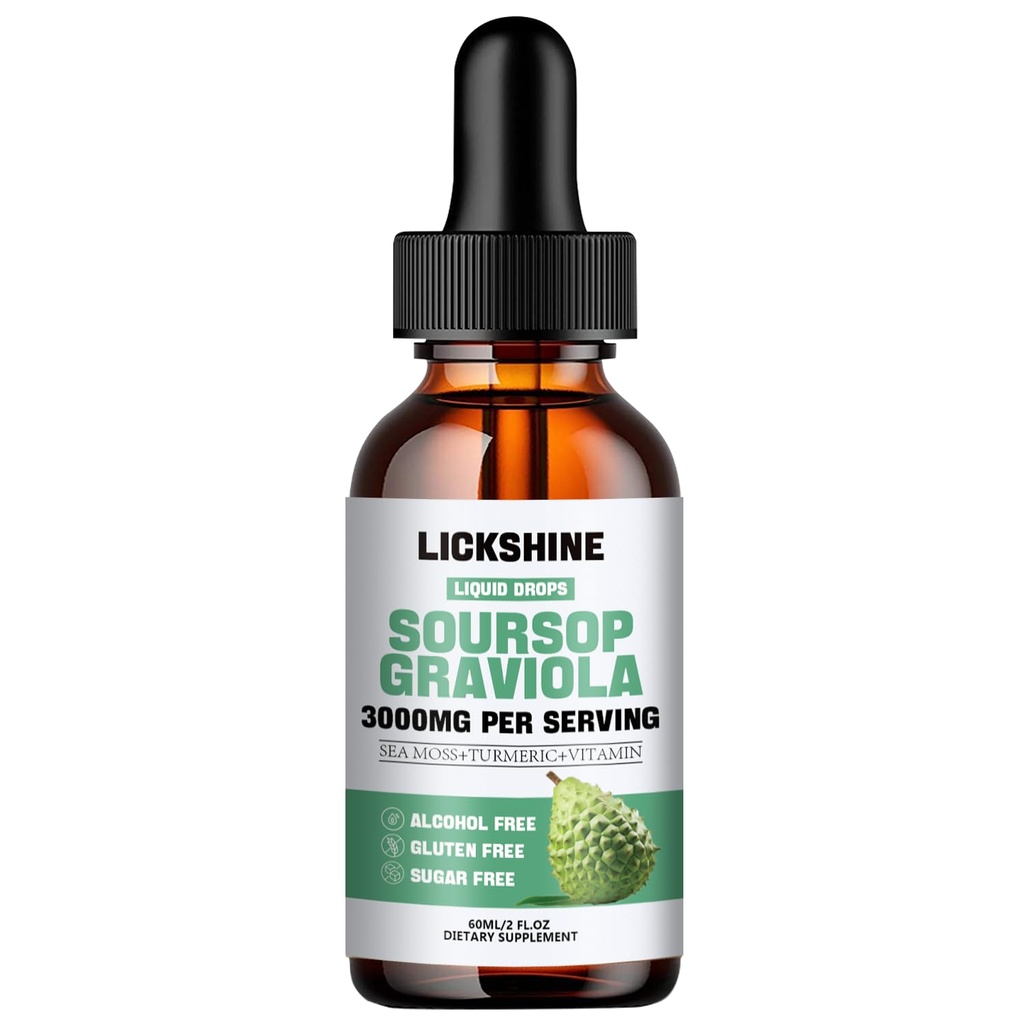 1 Opakowania 3000MG Soursop Graviola Liquid Drop for cell Support & Regeneration, lmmune, Gut, Antioksydant, Mood, Relax, Wątroba i sen Zzz - Soursop Graviola Leaf Extract, Sea Moss, Turmeric - 2Fl Oz